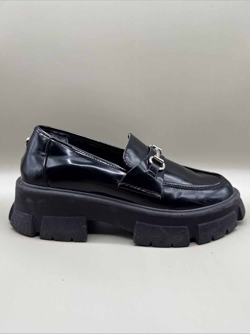 Steve Madden Chunky Platform Loafers Black Lug Sole Horsebit 90s Y2K Goth Size 8